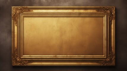 Antique Gold Creative Abstract Geometric Frame. Textured photorealistic mount. Abstract Bright Surface Geometrical Horizontal Background. Ai Generated Photo frame with copy space.
