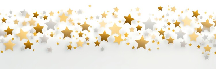 Gold and silver stars on a white background