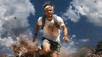 man running in the mountains