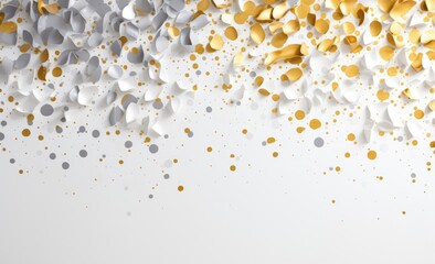 Gold and silver confetti on a white background