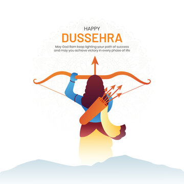 Creative vector illustration of Lord Rama with bow and arrow on the occasion of victor over evil. Happy Dussehra.