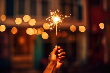 A person holding a sparkler and creating a dazzling display of lights - Powered by Adobe