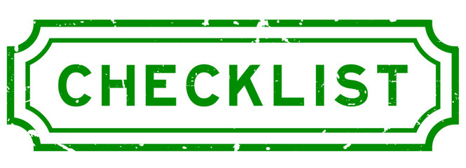 Grunge green checklist word rubber seal stamp on white background