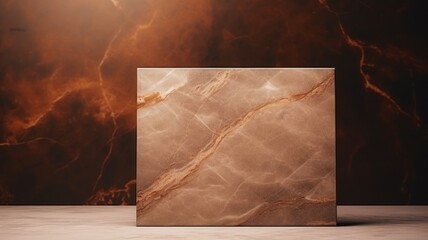 Brown Marble Creative Abstract Geometric Frame. Textured photorealistic mount. Abstract Bright Surface Geometrical Horizontal Background. Ai Generated Photo frame with copy space.