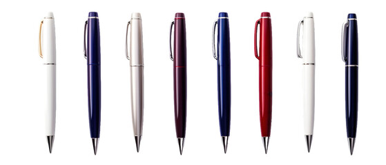 Ballpoint pens in various colors isolated on transparent PNG background, Generative Ai