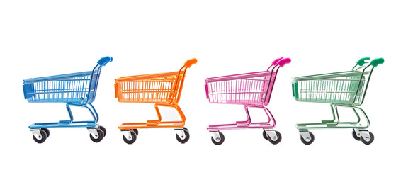 Various types of supermarket carts on a white background, Generative Ai