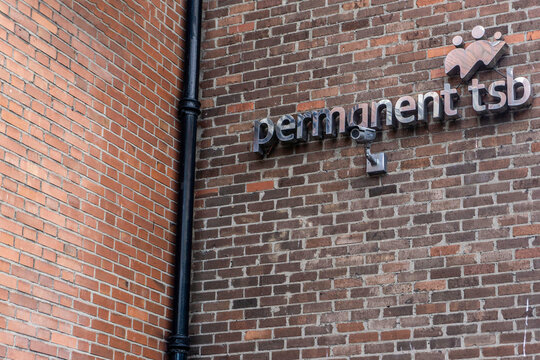 Sign for the head office of Permanent TSB Bank in St Stephens Green, Dublin, Ireland.