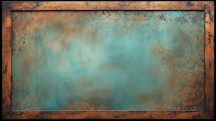 Copper Patina Creative Abstract Geometric Frame. Textured photorealistic mount. Abstract Bright Surface Geometrical Horizontal Background. Ai Generated Photo frame with copy space.