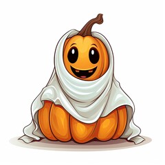 Halloween background cute ghost with pumpkin, Generative AI