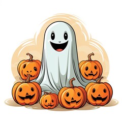 Halloween background cute ghost with pumpkin, Generative AI