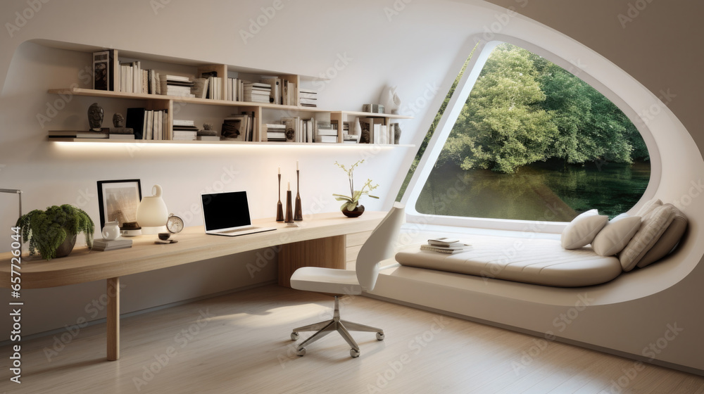 Poster bright office with a computer on the table