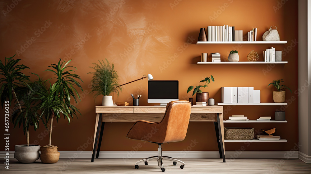 Poster bright office with a computer on the table