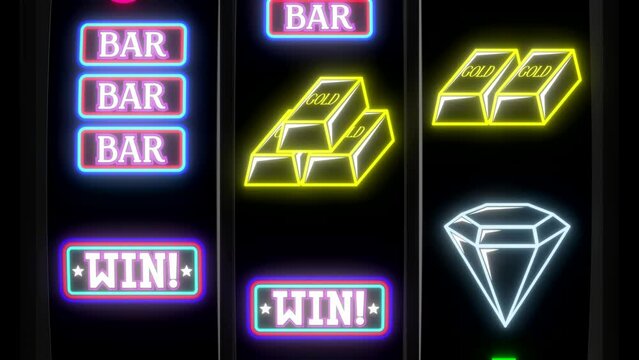 Classic jackpot slot machine in casino with winning symbols - 3D 4k animation (3840 x 2160 px)
