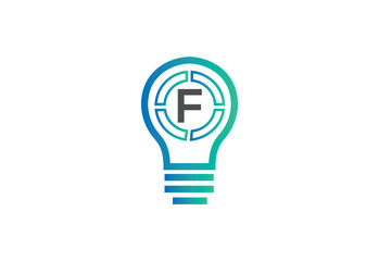 Initial letter F logo with bulb