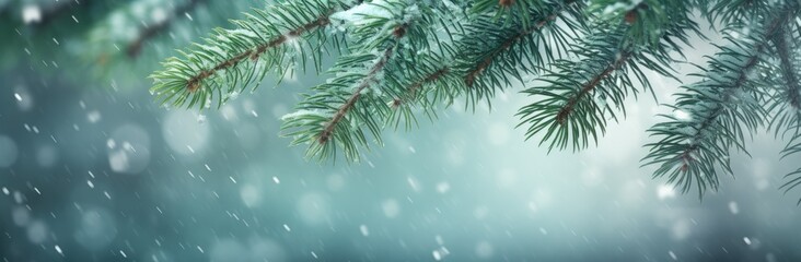 Fototapeta na wymiar A snow-covered pine tree branch