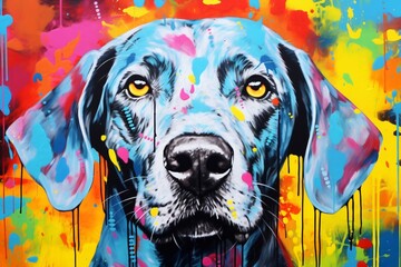 Colorful graffiti painting of a dog