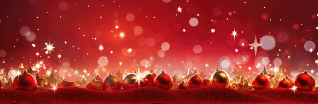 Red Christmas ornaments on a vibrant red background