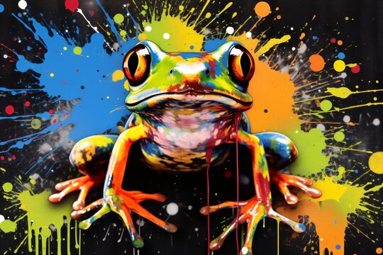 Colorful graffiti painting of a frog