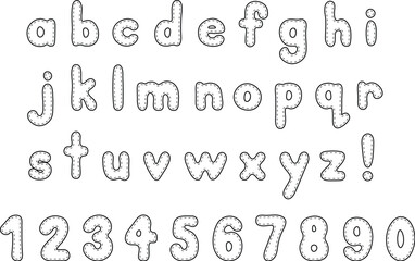 Lowercase Stitch Patchwork Alphabet Letters and Numbers Clipart - Outline