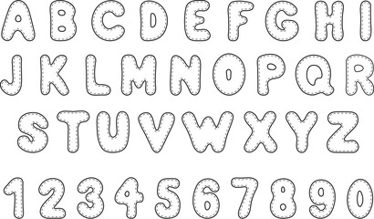 Stitch Patch Alphabet Letters and Numbers Clipart - Outline