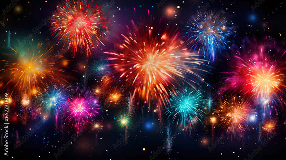 Poster background design with colorful fireworks. generative ai