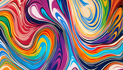 Abstract marbled acrylic paint ink painted waves painting texture colorful background banner - Bold colors, rainbow color swirls wave