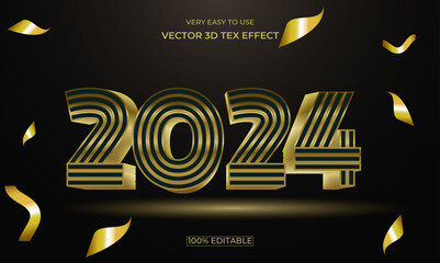 Happy New Year 3D Vector Text Effect Design. 2024 editable vector text effect.