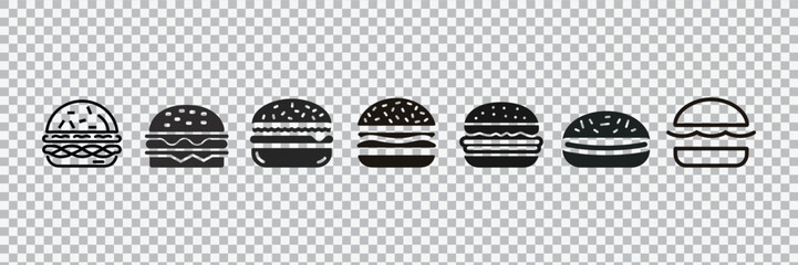 Burger icon vector isolated on white background, fill symbols or lined elements 
