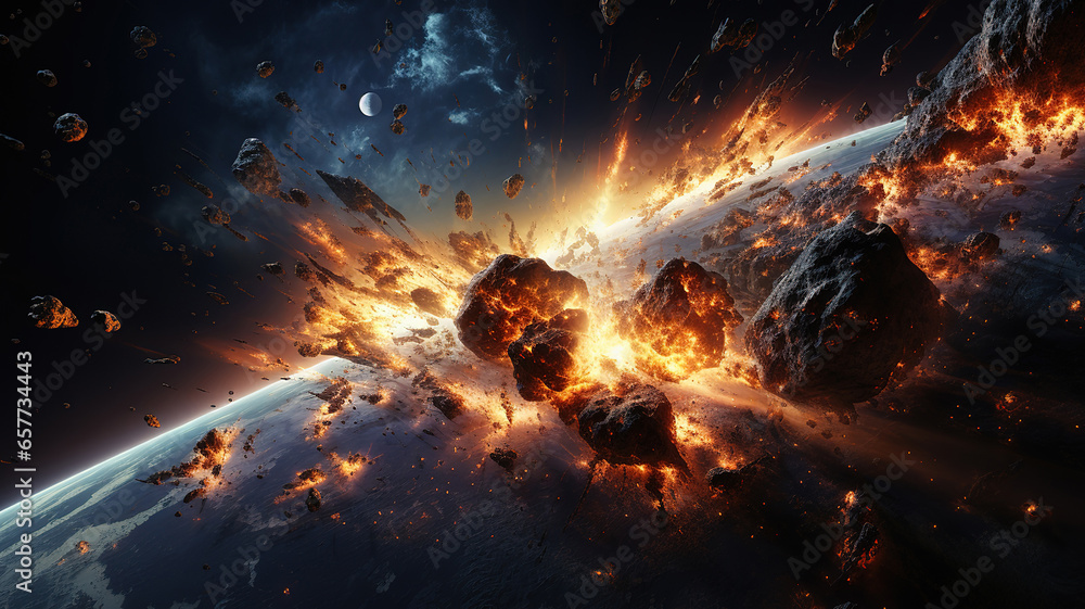 Poster apocalyptic abstract with a burning planet. generative ai