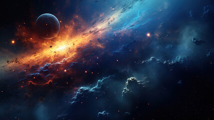 Fototapeta premium A desert scene with two planets and a desert landscape. Generative Ai