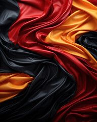 Obraz premium Background of flowing shiny satin or silk in the colors flag of Germany, bright background of smooth silky fabric