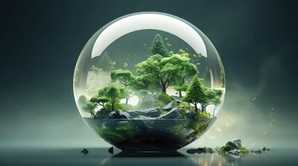 Fotobehang A glass sphere with a forest inside, AI © starush