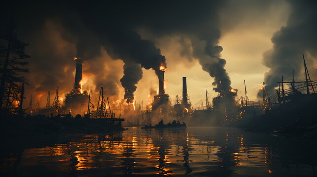 smoke stacks emmitting carbon pollution into the sky causing climate change