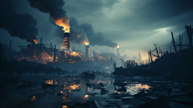 smoke stacks emmitting carbon pollution into the sky causing climate change