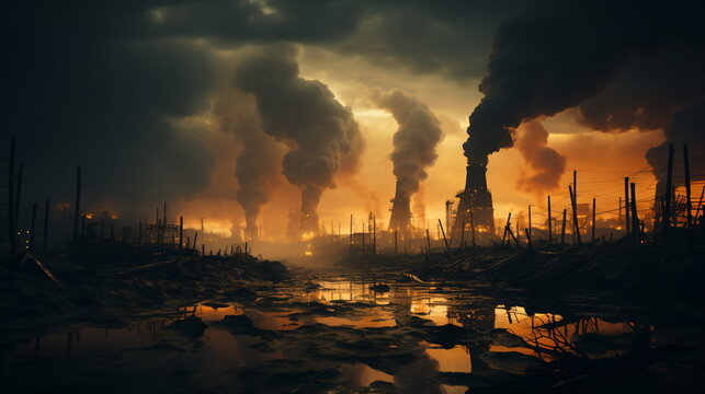 smoke stacks emmitting carbon pollution into the sky causing climate change