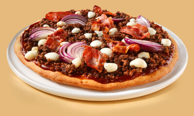 Pizza Hack, rote Zwiebeln, Pizza Barbecue, Speck, Sosse,  Pizza,