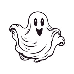 Halloween Ghost Silhouette Set, Ghost Collection, White Background, Vector Illustration, Doodle Style, Line Illustrations, color spots