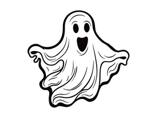 Halloween Ghost Silhouette Set, Ghost Collection, White Background, Vector Illustration, Doodle Style, Line Illustrations, color spots
