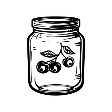 Vector plum jam. Homemade fruit jelly in glass jar isolated on white background. Cartoon flat illustration