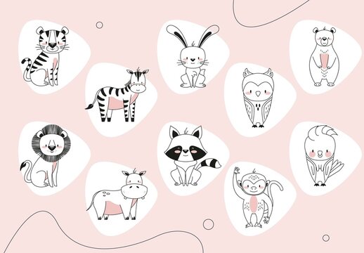 Cute Minimalist Hand-Drawn Animal Sticker Set
