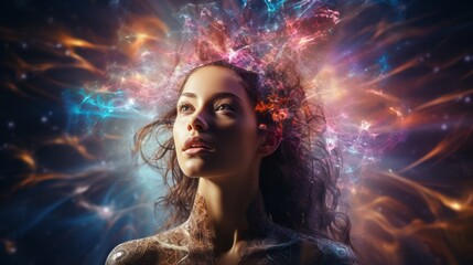 "Explore the depths of galactic consciousness in this visually captivating image. Witness the intricate web of interconnected minds, where cosmic thoughts flow through a neural network of the future. 