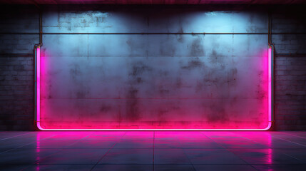 Neon lights in empty concrete room, Bright color. Generative Ai