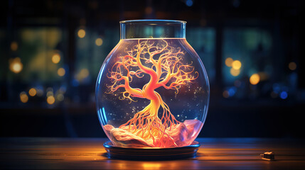A glowing brain inside a lightbulb radiating knowledge and creativity. Generative Ai