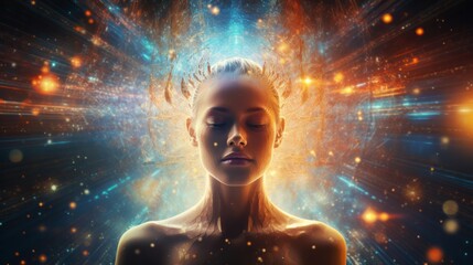 "Explore the depths of galactic consciousness in this visually captivating image. Witness the intricate web of interconnected minds, where cosmic thoughts flow through a neural network of the future. 