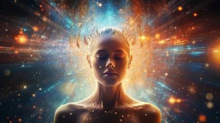 Foto op Canvas "Explore the depths of galactic consciousness in this visually captivating image. Witness the intricate web of interconnected minds, where cosmic thoughts flow through a neural network of the future.  © AI Visual Vault