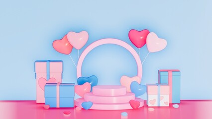 Birthday 3D With Podium Background For Product , celebrate , Advertising . Pastel Background . 3D rendering