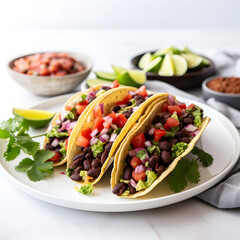 Black bean tacos with vegetables. A look at vegetarian eating with traditional Mexican food. Generative ai. 