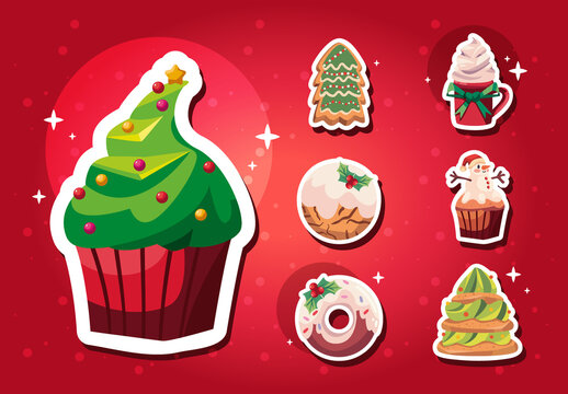 Festive Christmas Holiday Dessert Sticker Set