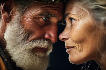Close-up faces of senior couple looking at each other. Togetherness