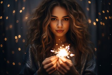 A woman holding a sparkler and creating a mesmerizing display of light